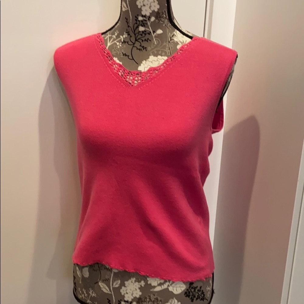 Pink knit tank top with crochet neckline FREE